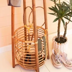 Rattan Coat Rack with Umbrella Basket