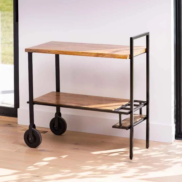 Reclaimed Live-Edge Wood Bar Cart