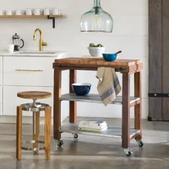 Reclaimed Rolling Butcher Block Kitchen Island with Storage