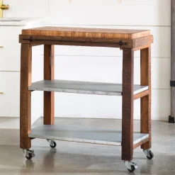 Reclaimed Rolling Butcher Block Kitchen Island with Storage