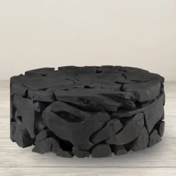 Reclaimed Teak Black Round Coffee Table