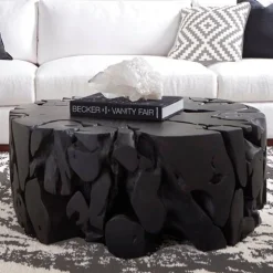 Reclaimed Teak Black Round Coffee Table