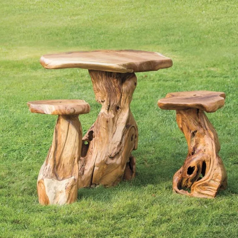 Reclaimed Teak Outdoor Table and Stools, Set of 3