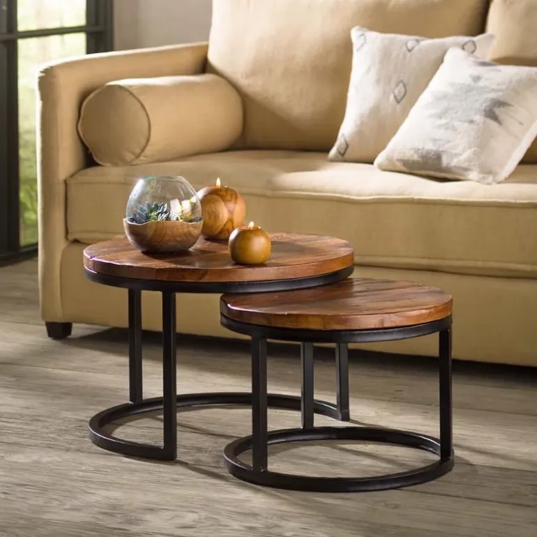 Reclaimed Wood Round Nesting Tables, Set of 2