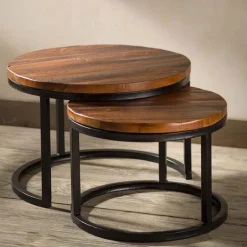 Reclaimed Wood Round Nesting Tables, Set of 2