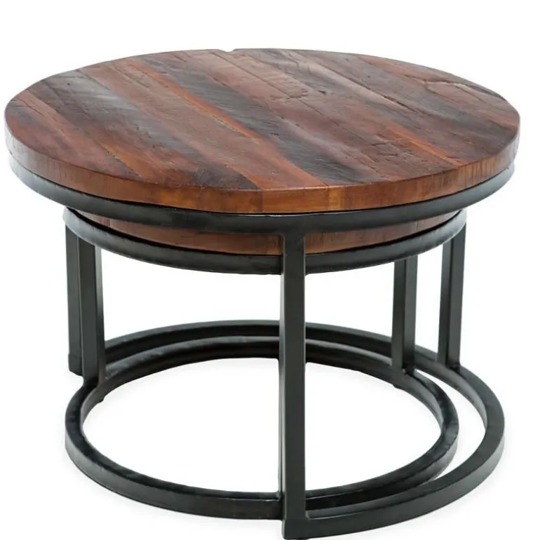 Reclaimed Wood Round Nesting Tables, Set of 2