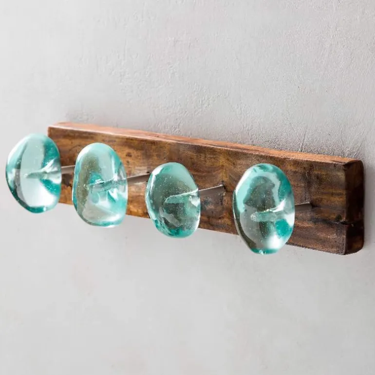 Recycled Glass and Reclaimed Wood Hooks - 4 Hook