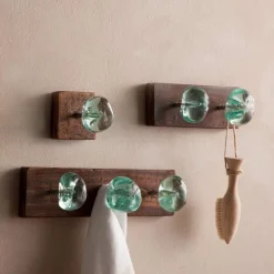 Recycled Glass and Reclaimed Wood Hooks - 2 Hook