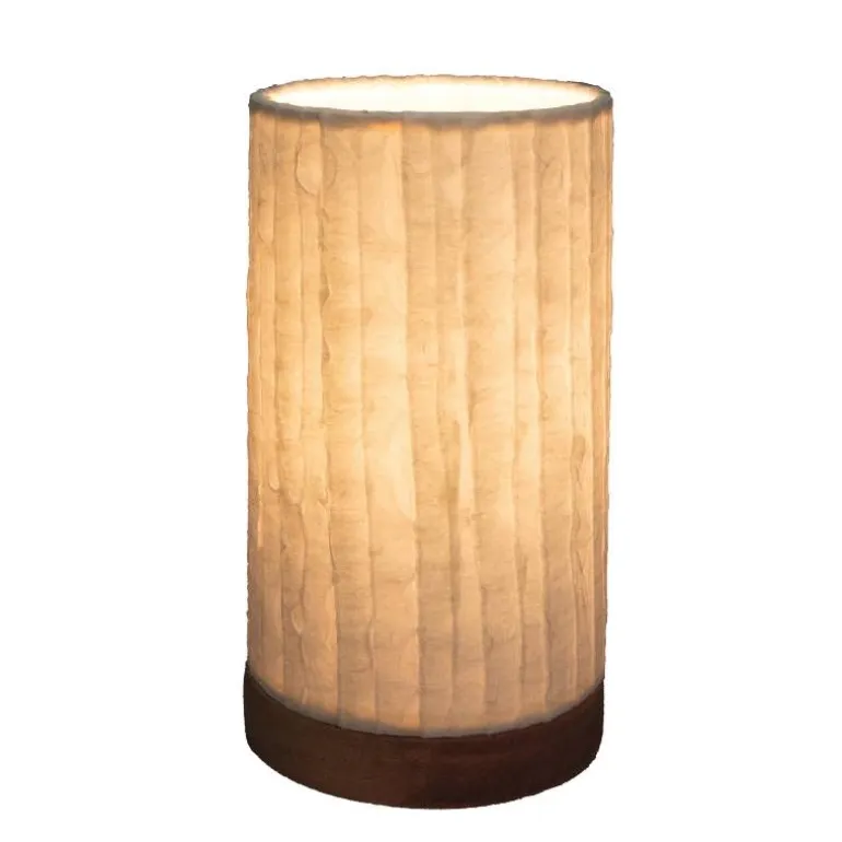 Recycled Paper Mini Lamp on Mango Wood Base - Lines