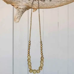 Recycled Sea Glass Beaded Brass Necklace (amber)
