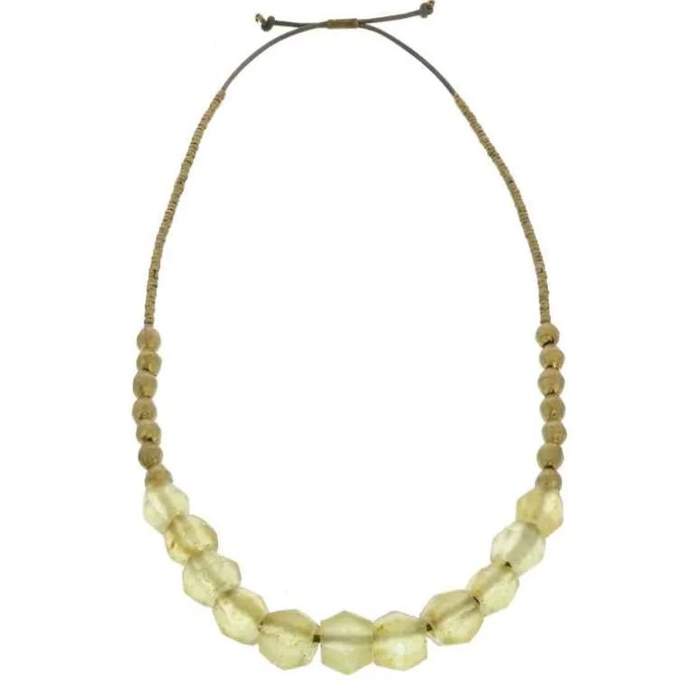 Recycled Sea Glass Beaded Brass Necklace (amber)