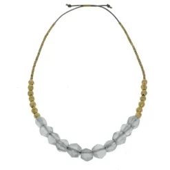 Recycled Sea Glass Beaded Brass Necklace (gray)