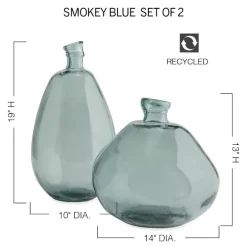 Recycled Tall Glass Balloon Vases 13" and 19" (smoky blue set of 2)