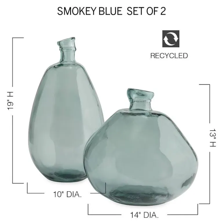 Recycled Tall Glass Balloon Vases 13" and 19" (smoky blue set of 2)