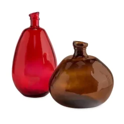 Recycled Tall Glass Balloon Vases 13" and 19" (chocolate and red set of 2)