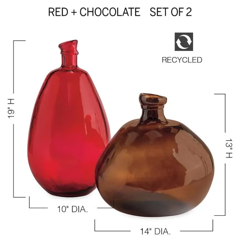 Recycled Tall Glass Balloon Vases 13" and 19" (chocolate and red set of 2)