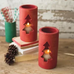 Red Clay Holiday Tree Luminaries, Set of 6