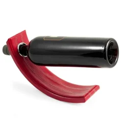 Red Leather Balancing Wine Bottle Stand