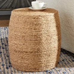 Resort Straw Wrap Accent Stool