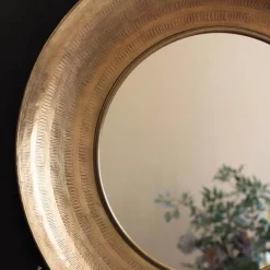 Round Hand Hammered Antique Brass Frame with Mirror