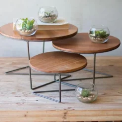 Round Wood and Metal Risers, Set of 3