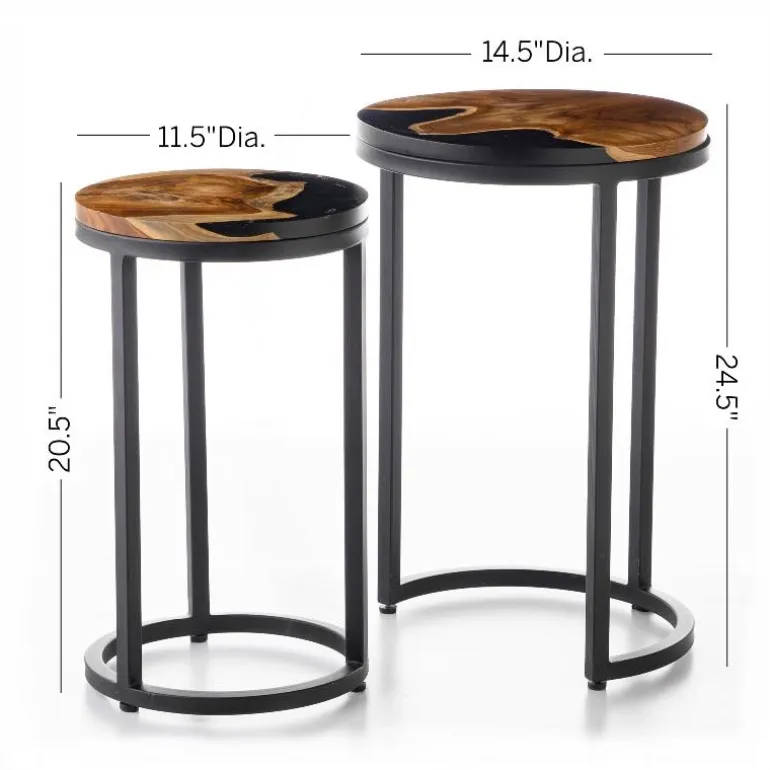 Round Wood Wave Nesting Tables, Set of 2