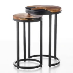 Round Wood Wave Nesting Tables, Set of 2