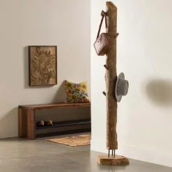 Rustic Teak Wood Coat Rack
