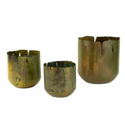 Rustic Verdigris Iron Planters, Set of 3