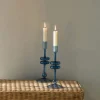 9" Sapphire Blue Glass Candlesticks, set of 2
