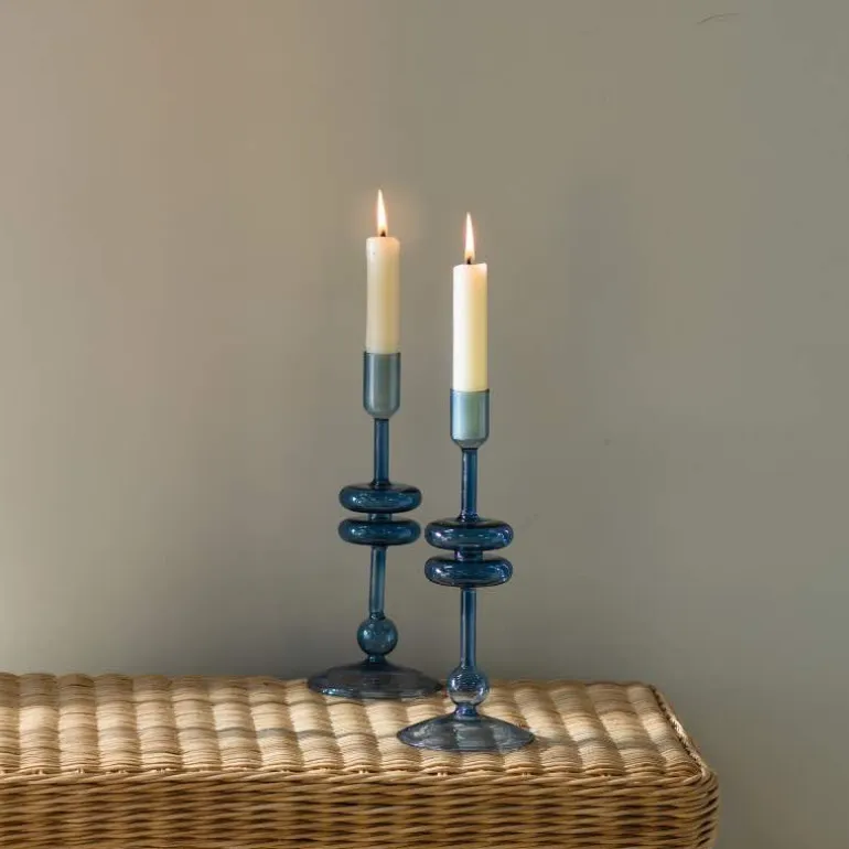 9" Sapphire Blue Glass Candlesticks, set of 2