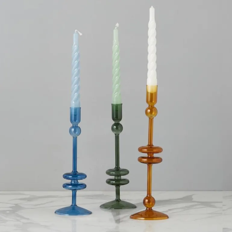 9" Sapphire Blue Glass Candlesticks, set of 2