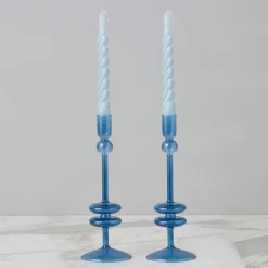 10" Sapphire Blue Glass Candlesticks, set of 2