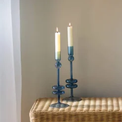 10" Sapphire Blue Glass Candlesticks, set of 2