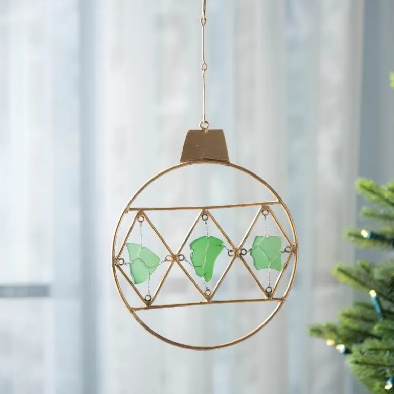 Seaglass and Metal Ornament - Round