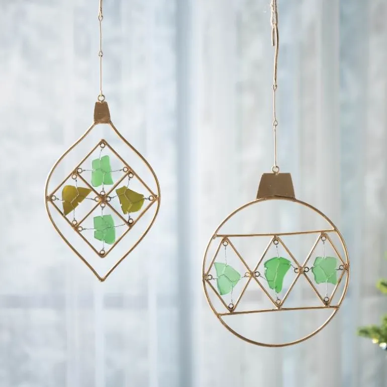 Seaglass and Metal Ornament - Round