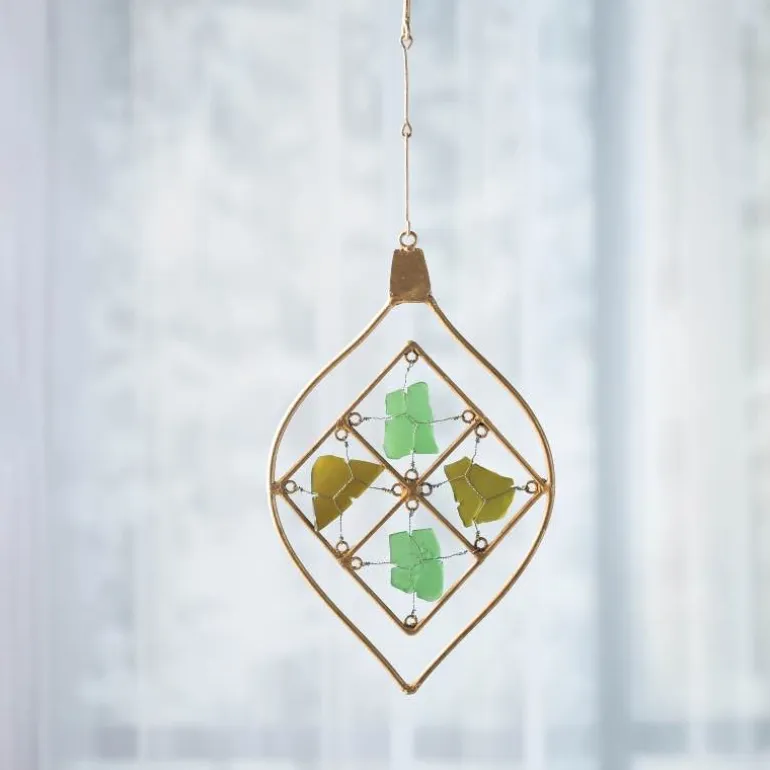 Seaglass and Metal Ornament, Teardrop Finial