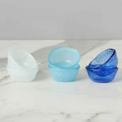 Set of 6 Glass Pinch Pots in Blue Tones