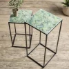 Set of 2 Green Herringbone Stone Mosaic Accent Stands