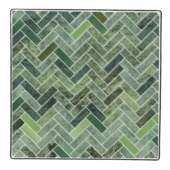 Set of 2 Green Herringbone Stone Mosaic Accent Stands