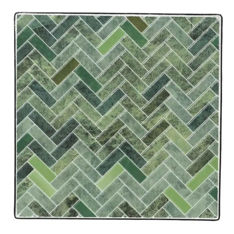 Set of 2 Green Herringbone Stone Mosaic Accent Stands