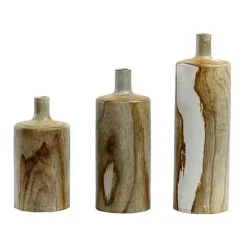 Set of 3 Kendari Teak Bottle Vases