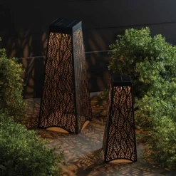 Set of 2 Patio Solar Leaf Shadow Lanterns