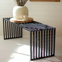 Slatted Black Metal Bench Console