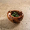 Small Distressed Round Teak Wood Vase
