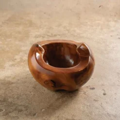 Small Distressed Round Teak Wood Vase