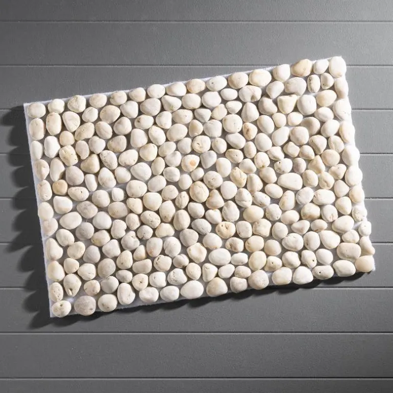Smooth River Rock Stone Floor Mat, Indoor/ Outdoor - White