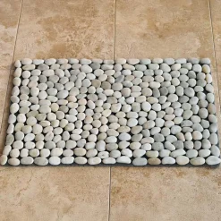 Smooth River Rock Stone Floor Mat, Indoor/ Outdoor - White