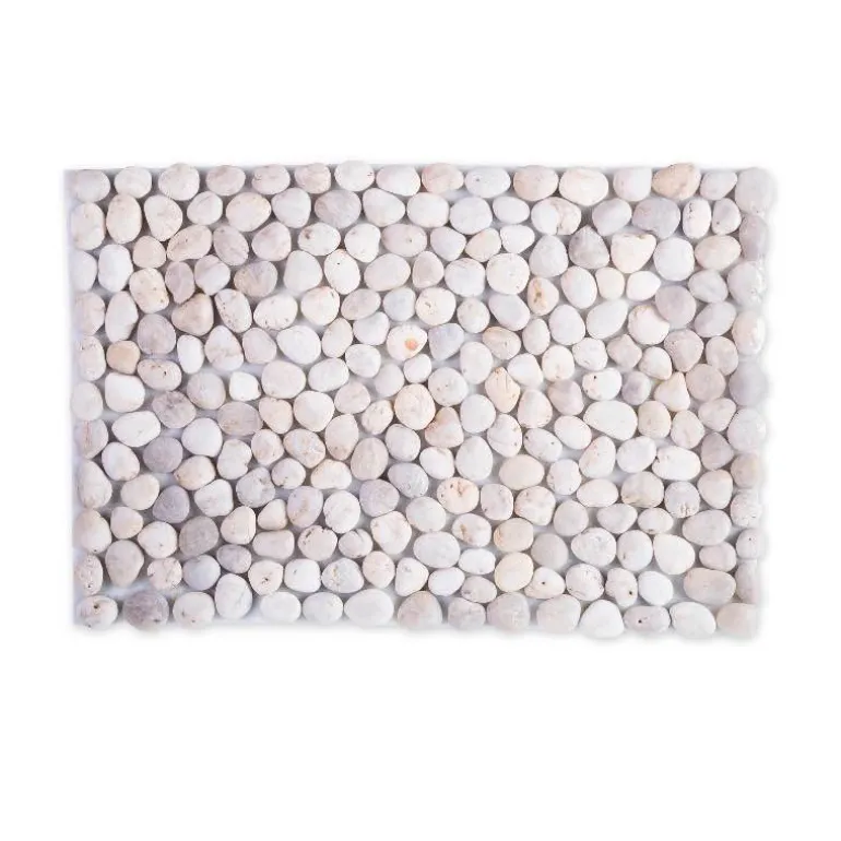 Smooth River Rock Stone Floor Mat, Indoor/ Outdoor - White