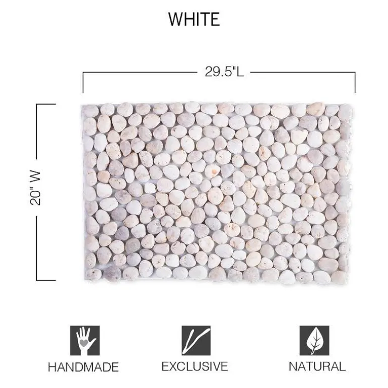 Smooth River Rock Stone Floor Mat, Indoor/ Outdoor - White